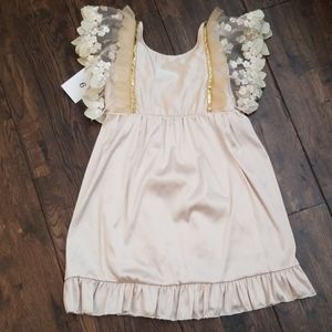 Girls Size 6 Dress Flutter Sleeves Flower Embroide